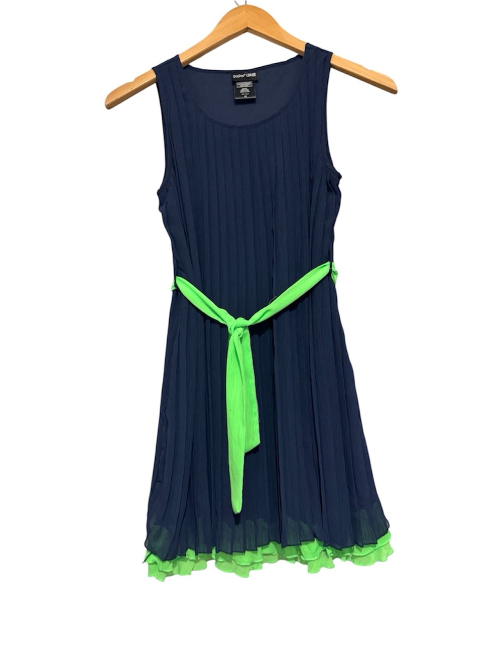 paper doll Navy Dress with Neon Green Sash girls sz 12